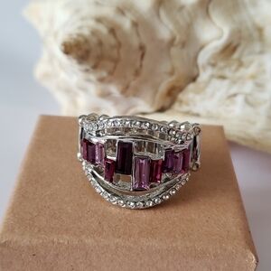 💥4/$10  Beautiful hues of gemstone and CZ embellished SS ring, NWT